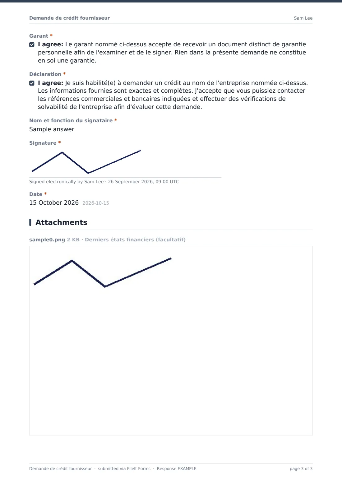 Demande de crédit fournisseur — exemple de réponse au format PDF, page 3 sur 3