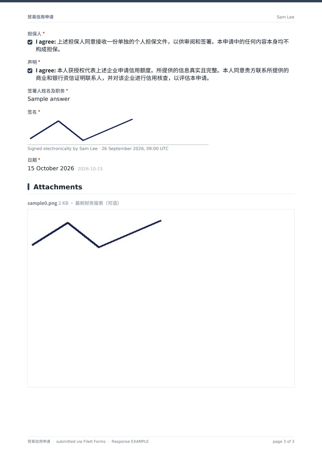 贸易信用申请 — 示例回复 PDF，第 3 页，共 3 页