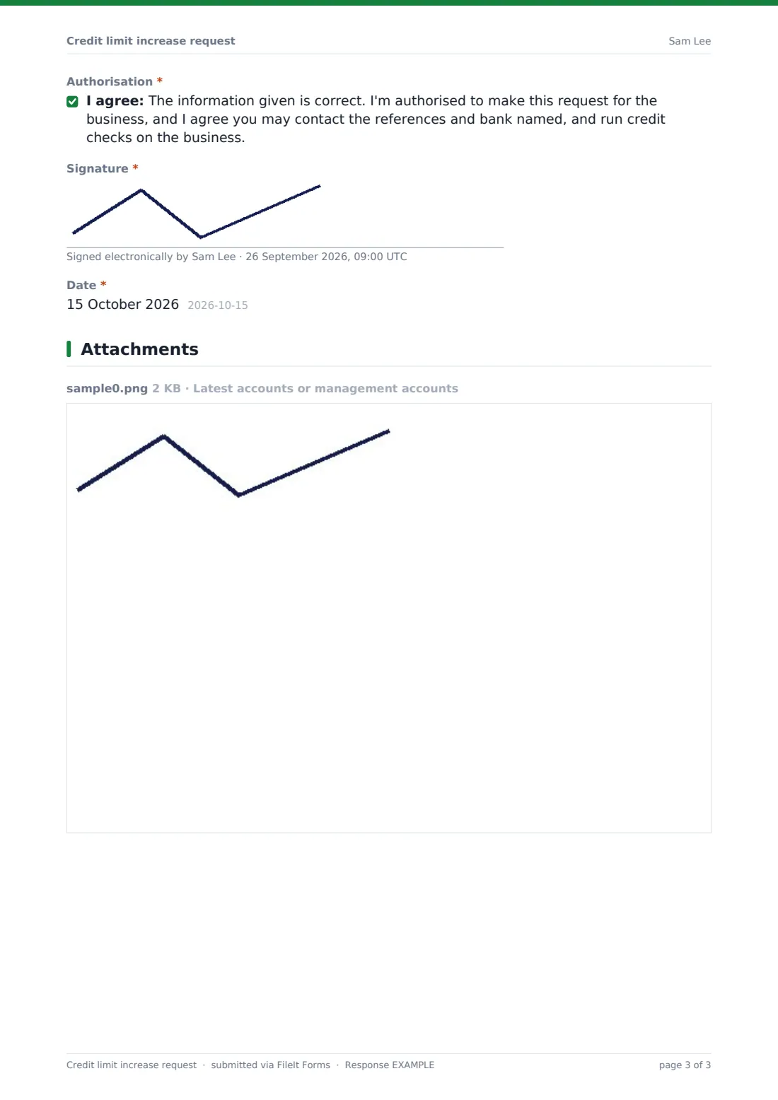 Credit limit increase request — example response PDF, page 3 of 3