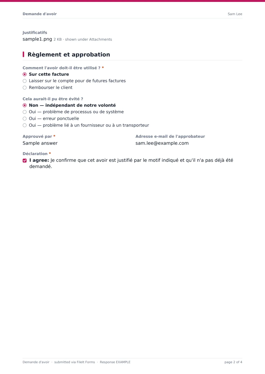 Demande d'avoir — exemple de réponse au format PDF, page 2 sur 4