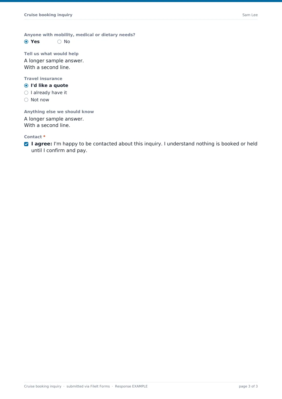 Cruise booking inquiry — example response PDF, page 3 of 3