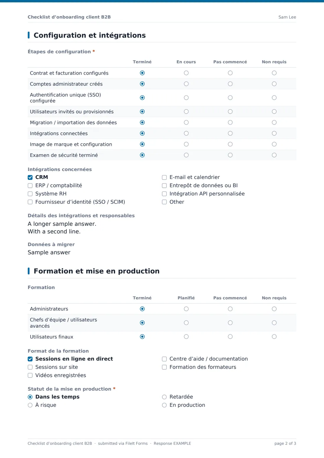 Checklist d’onboarding client B2B — exemple de réponse au format PDF, page 2 sur 3