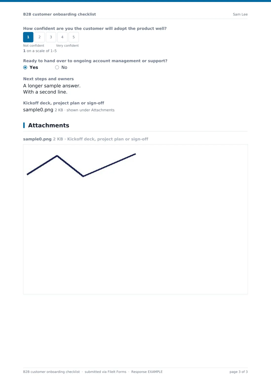B2B customer onboarding checklist — example response PDF, page 3 of 3