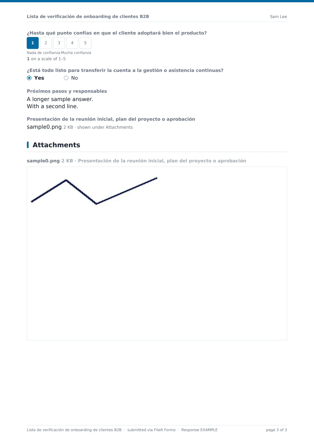 Lista de verificación de onboarding de clientes B2B — PDF de respuesta de ejemplo, página 3 de 3