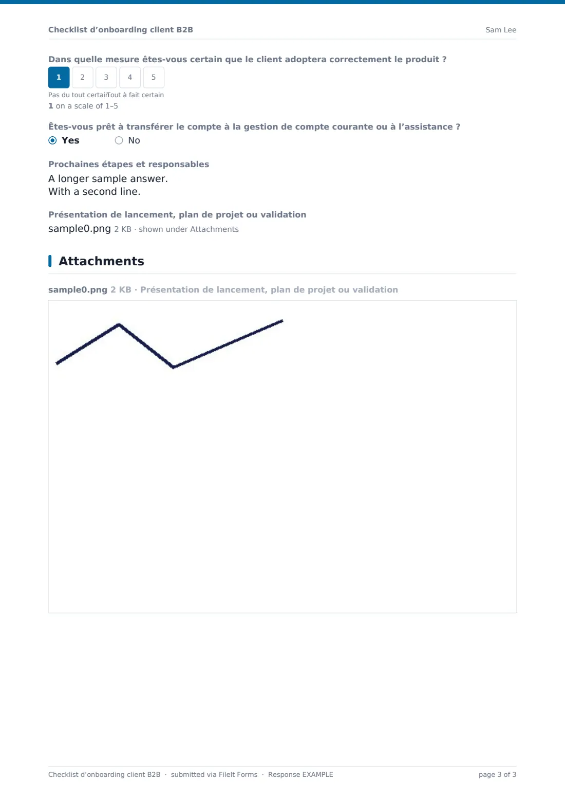 Checklist d’onboarding client B2B — exemple de réponse au format PDF, page 3 sur 3