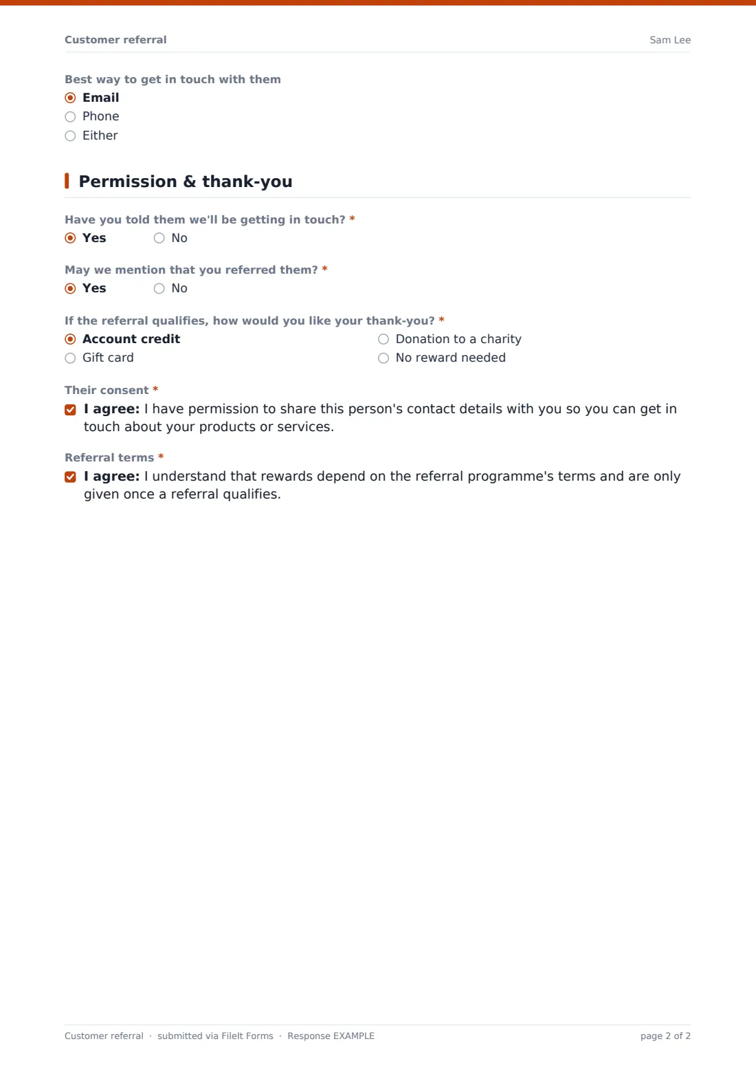 Customer referral — example response PDF, page 2 of 2