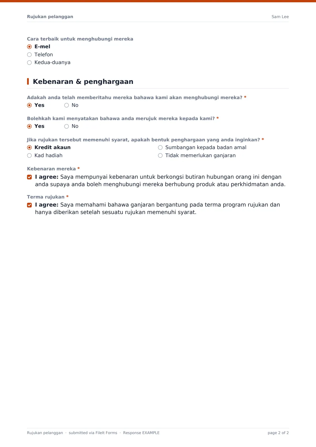 Rujukan pelanggan — PDF respons contoh, halaman 2 daripada 2