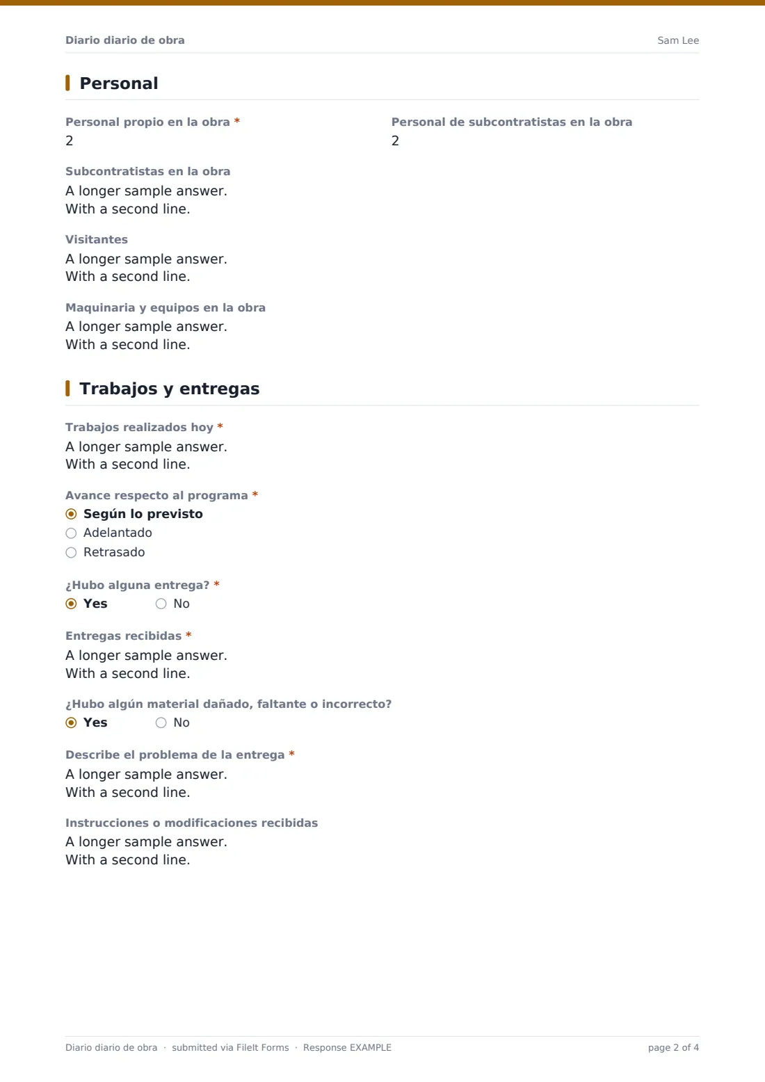 Diario diario de obra — PDF de respuesta de ejemplo, página 2 de 4