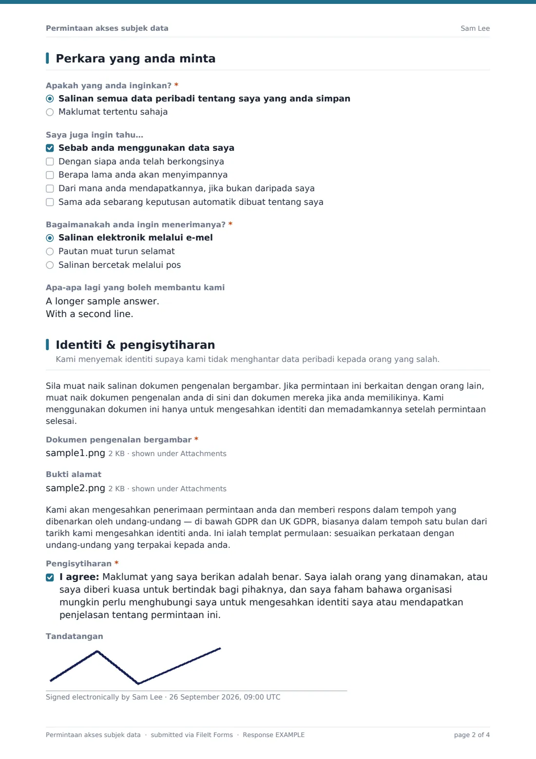 Permintaan akses subjek data — PDF respons contoh, halaman 2 daripada 4