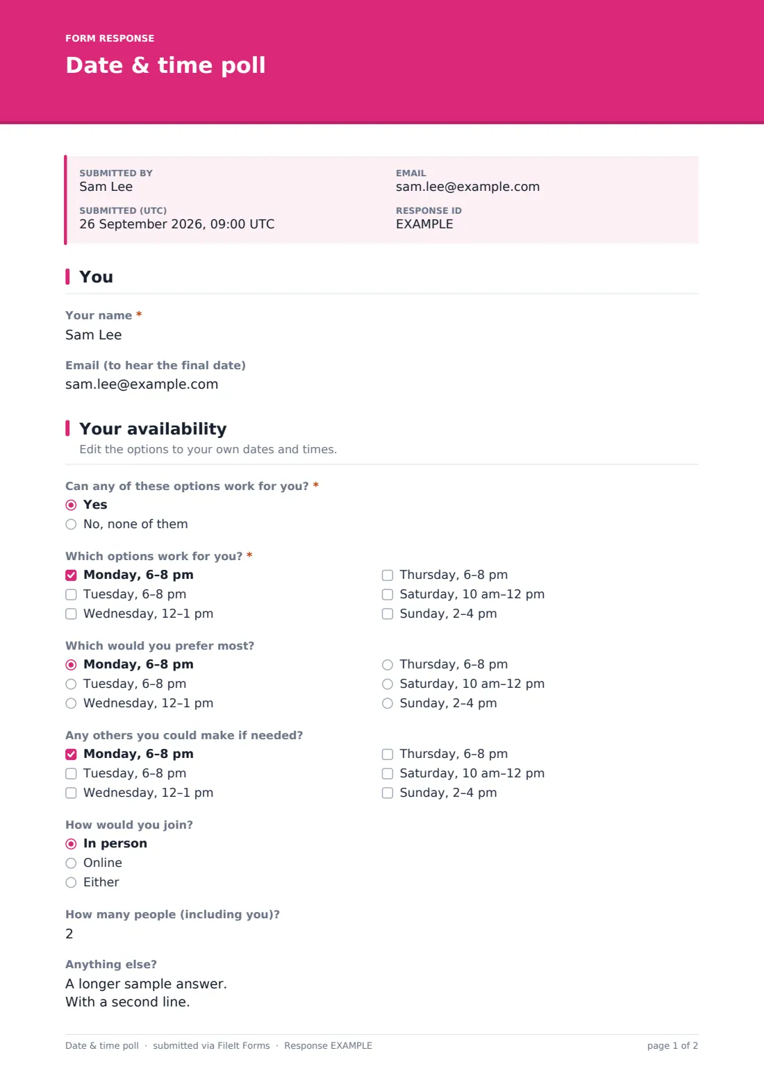 Date & time poll — example response PDF, page 1 of 2