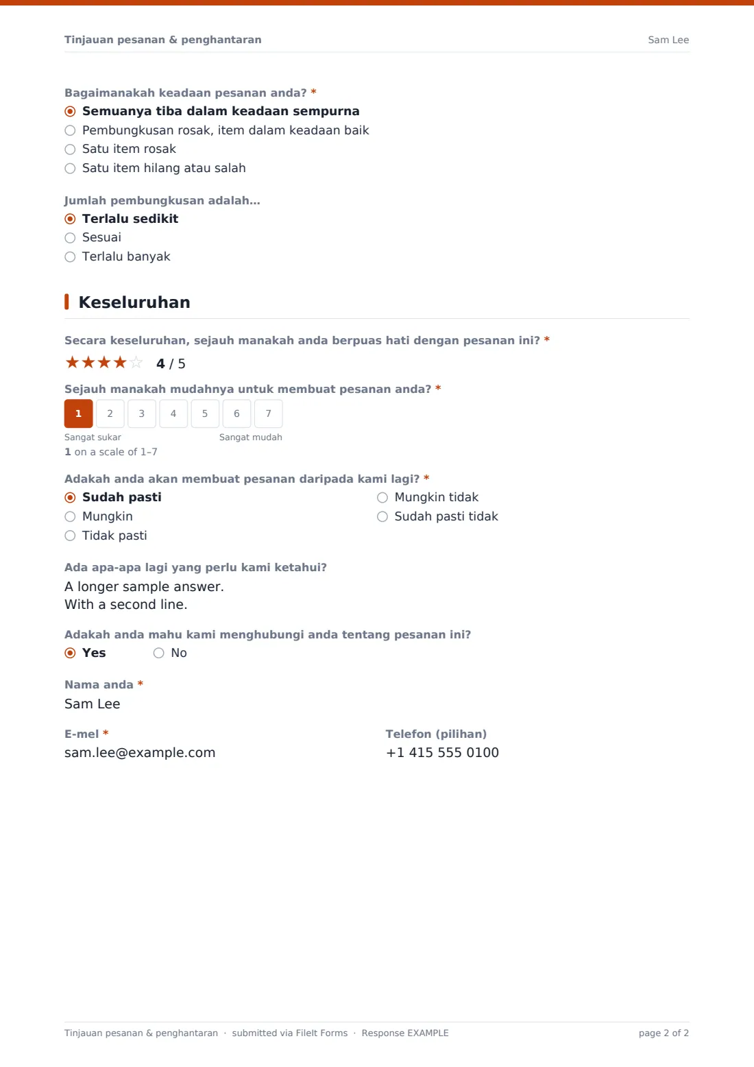 Tinjauan pesanan & penghantaran — PDF respons contoh, halaman 2 daripada 2