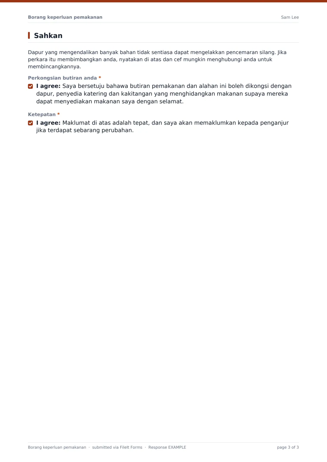 Borang keperluan pemakanan — PDF respons contoh, halaman 3 daripada 3