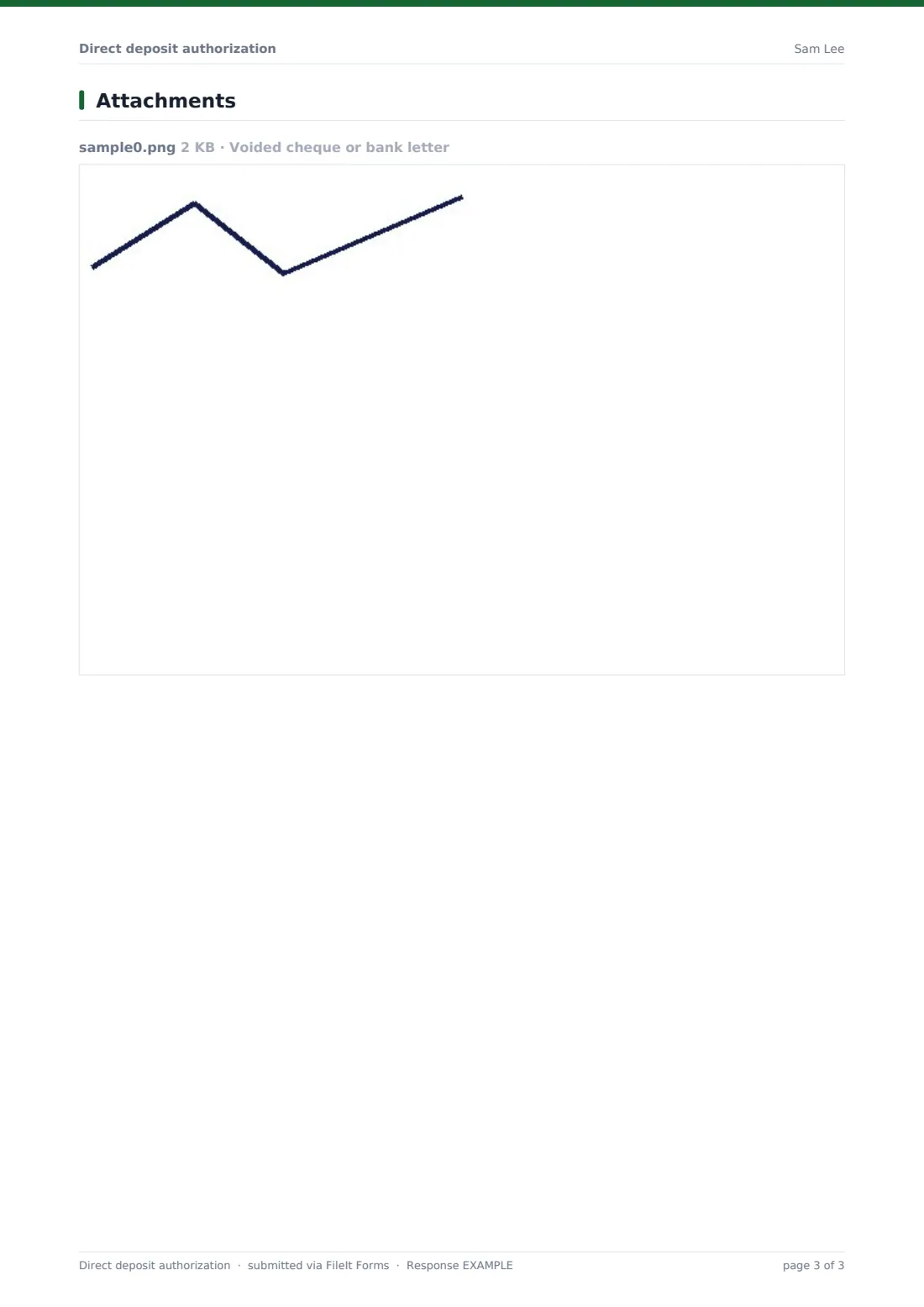 Direct deposit authorization — example response PDF, page 3 of 3