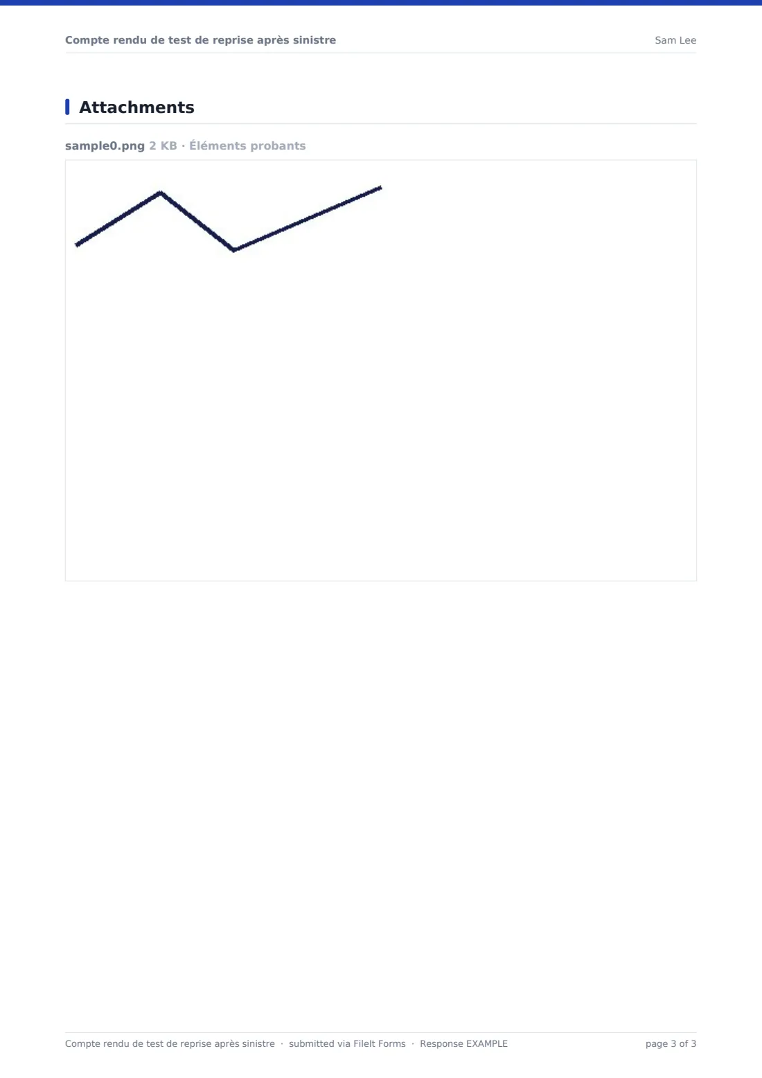 Compte rendu de test de reprise après sinistre — exemple de réponse au format PDF, page 3 sur 3