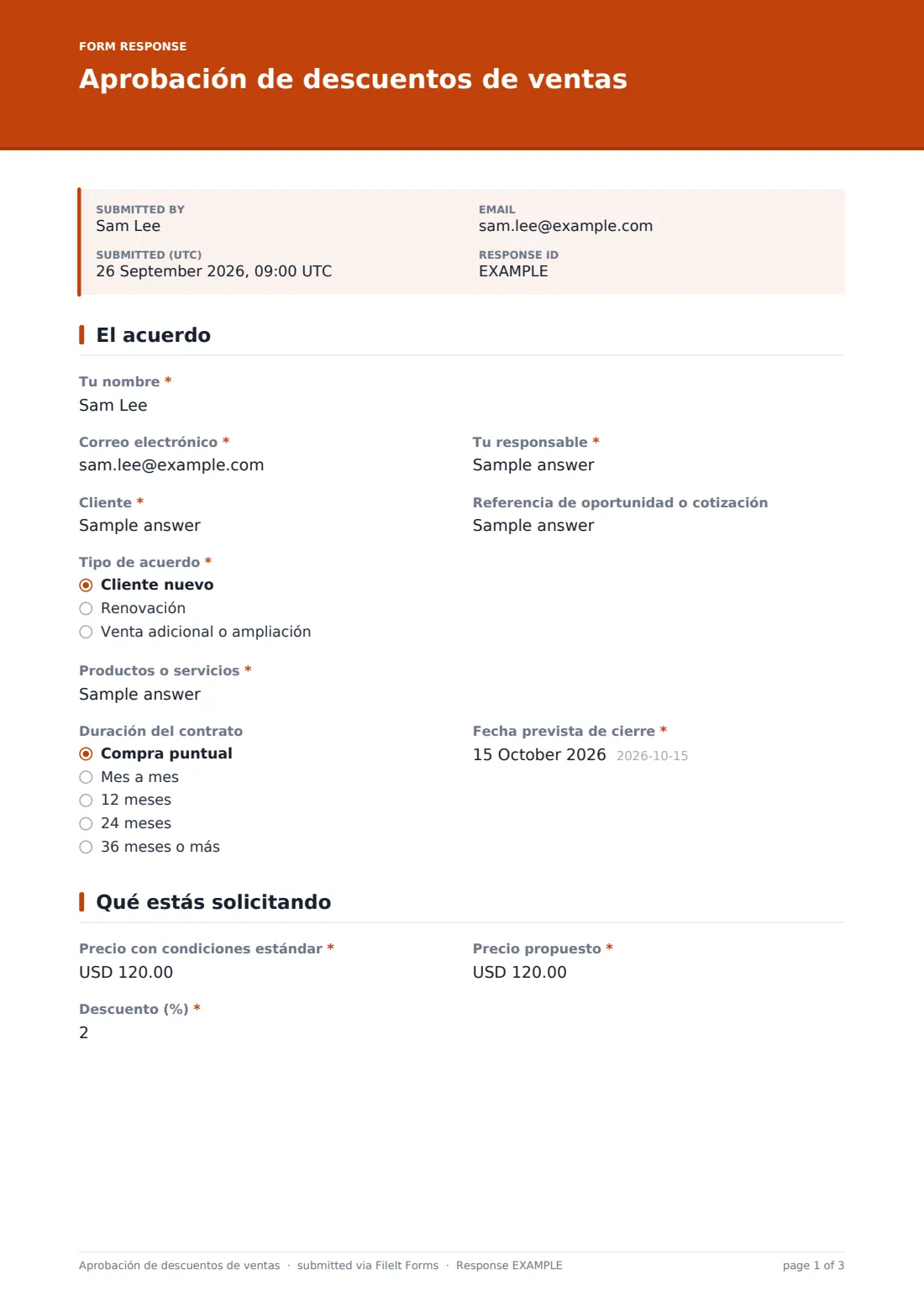 Aprobación de descuentos de ventas — PDF de respuesta de ejemplo, página 1 de 3