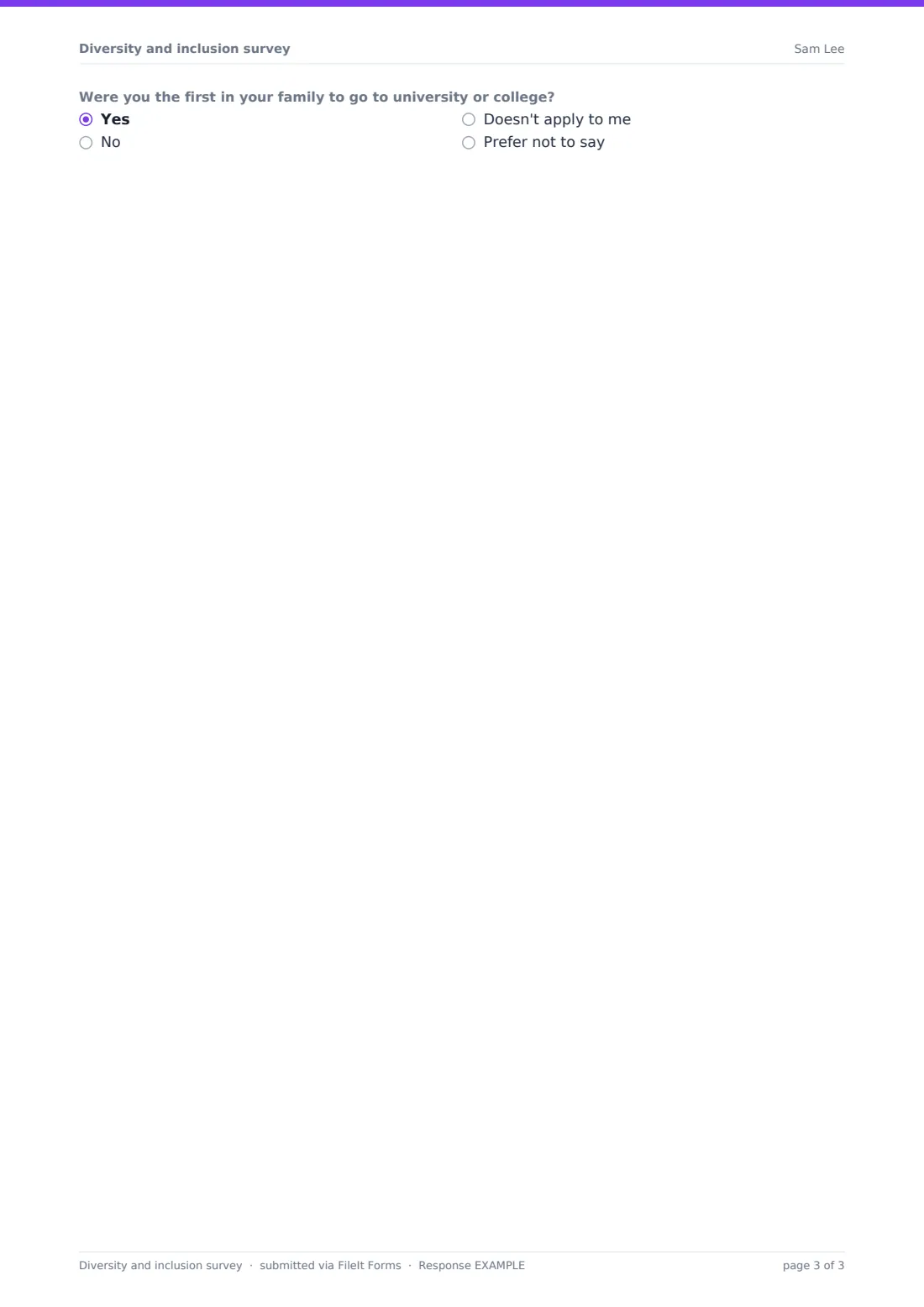 Diversity and inclusion survey — example response PDF, page 3 of 3