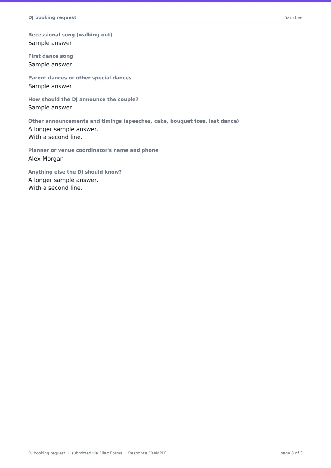 DJ booking request — example response PDF, page 3 of 3