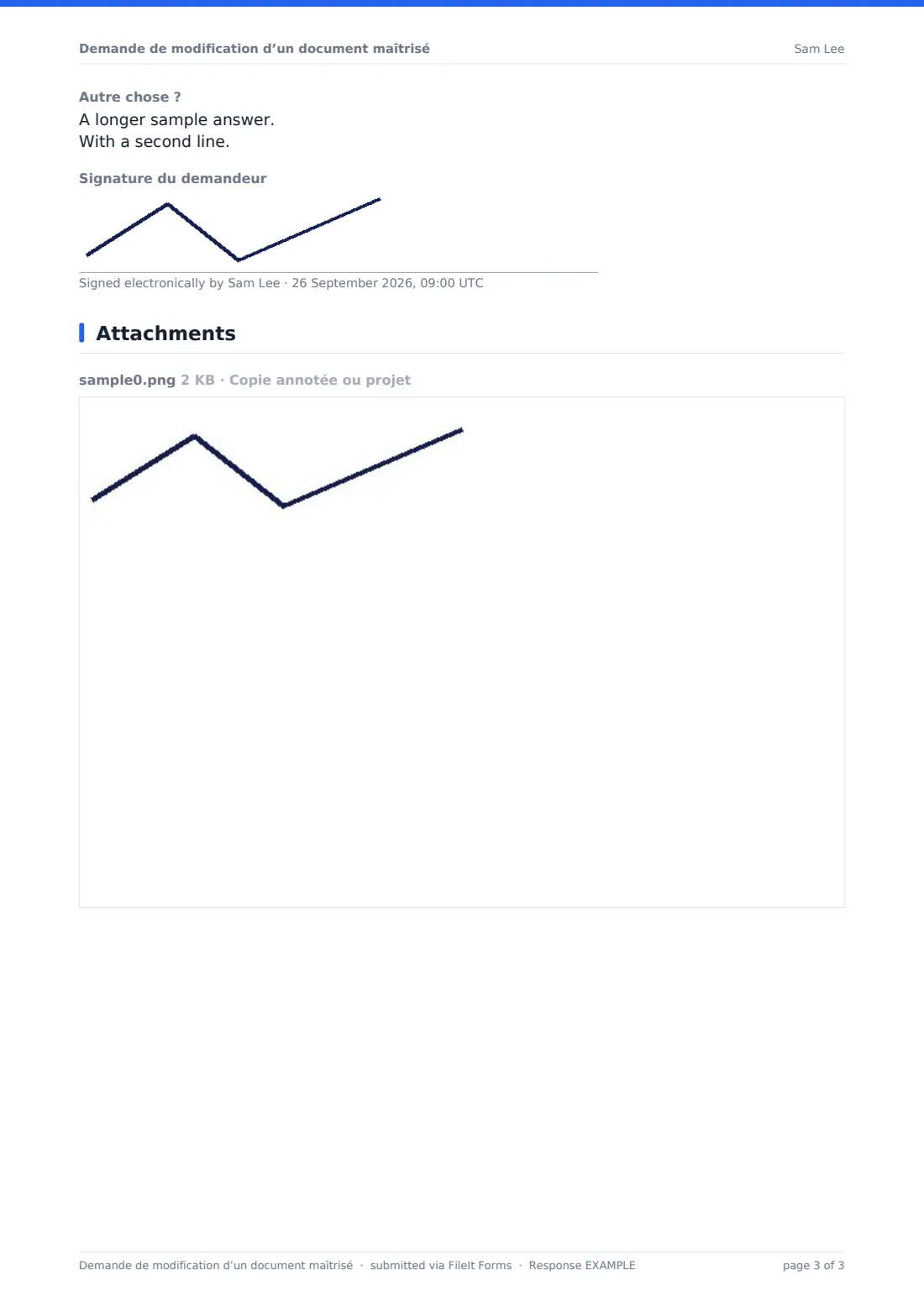 Demande de modification d’un document maîtrisé — exemple de réponse au format PDF, page 3 sur 3