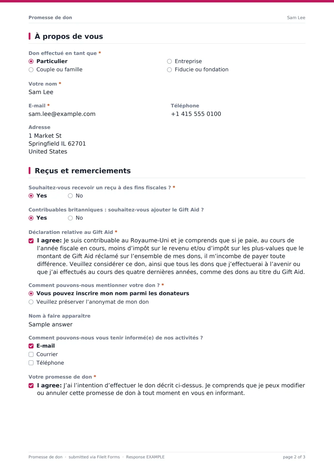 Promesse de don — exemple de réponse au format PDF, page 2 sur 3