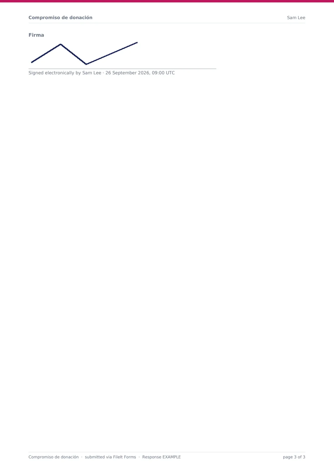 Compromiso de donación — PDF de respuesta de ejemplo, página 3 de 3