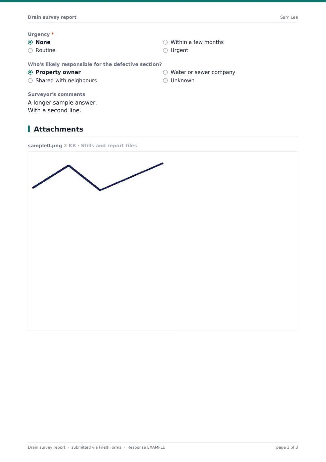 Drain survey report — example response PDF, page 3 of 3