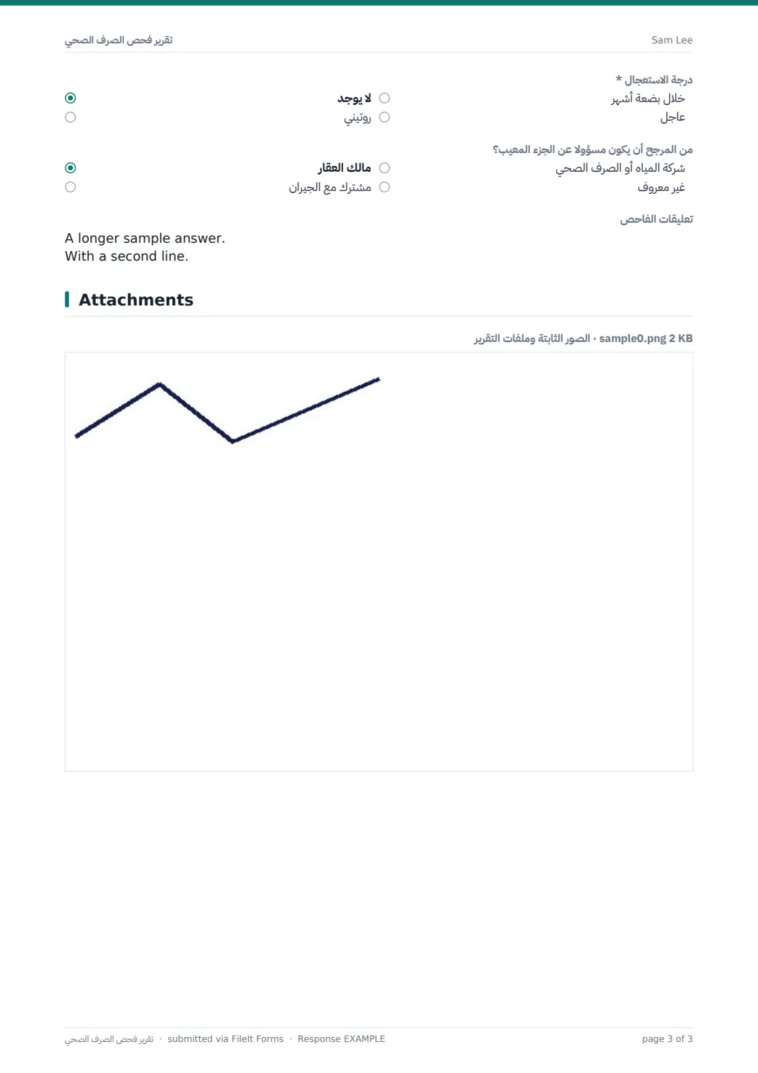 تقرير فحص الصرف الصحي — ملف PDF لرد نموذجي، الصفحة 3 من 3