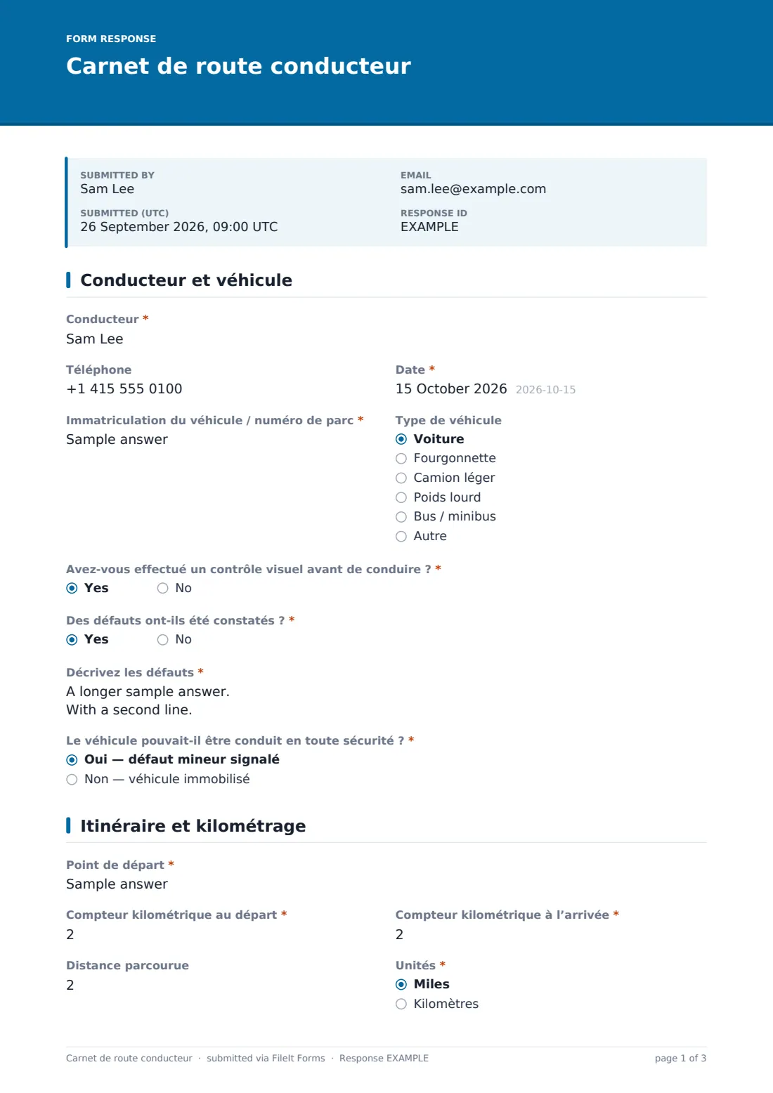 Carnet de route conducteur — exemple de réponse au format PDF, page 1 sur 3