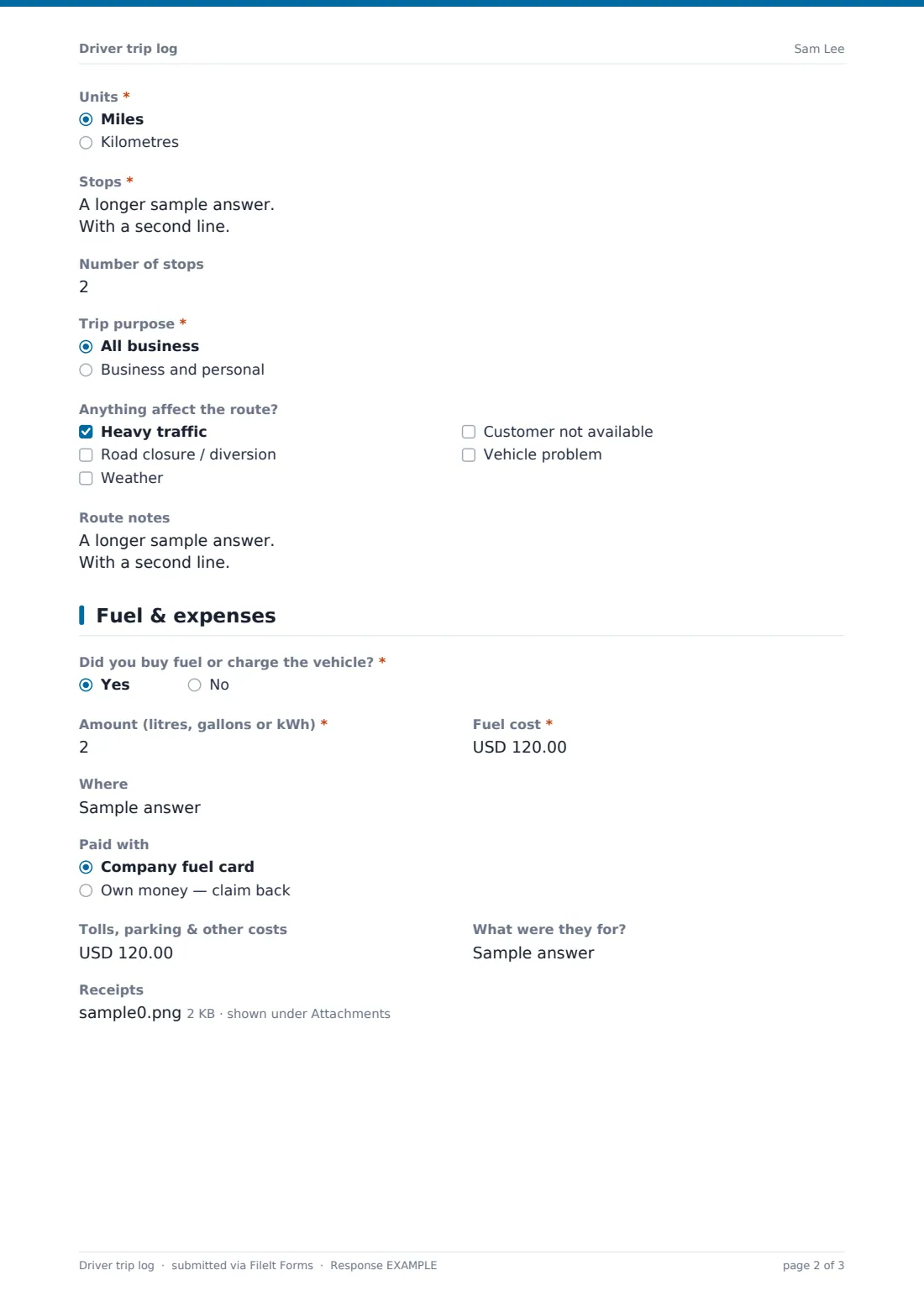 Driver trip log — example response PDF, page 2 of 3