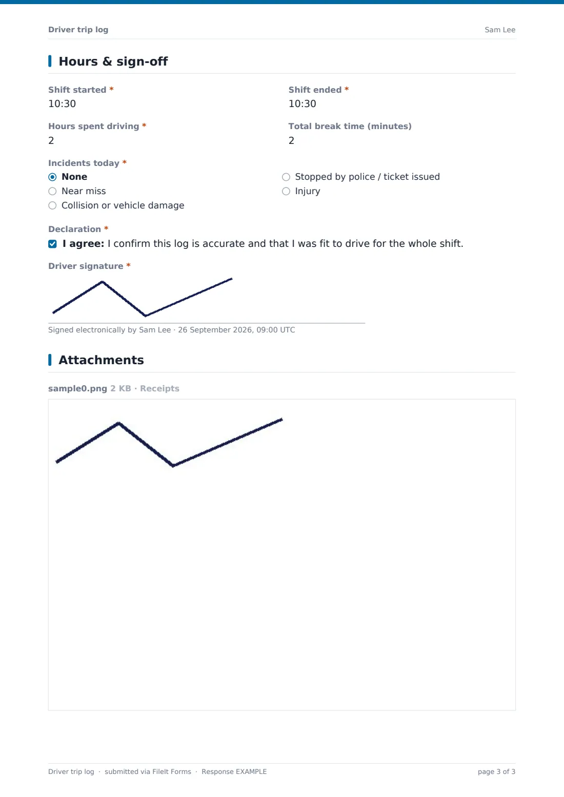 Driver trip log — example response PDF, page 3 of 3