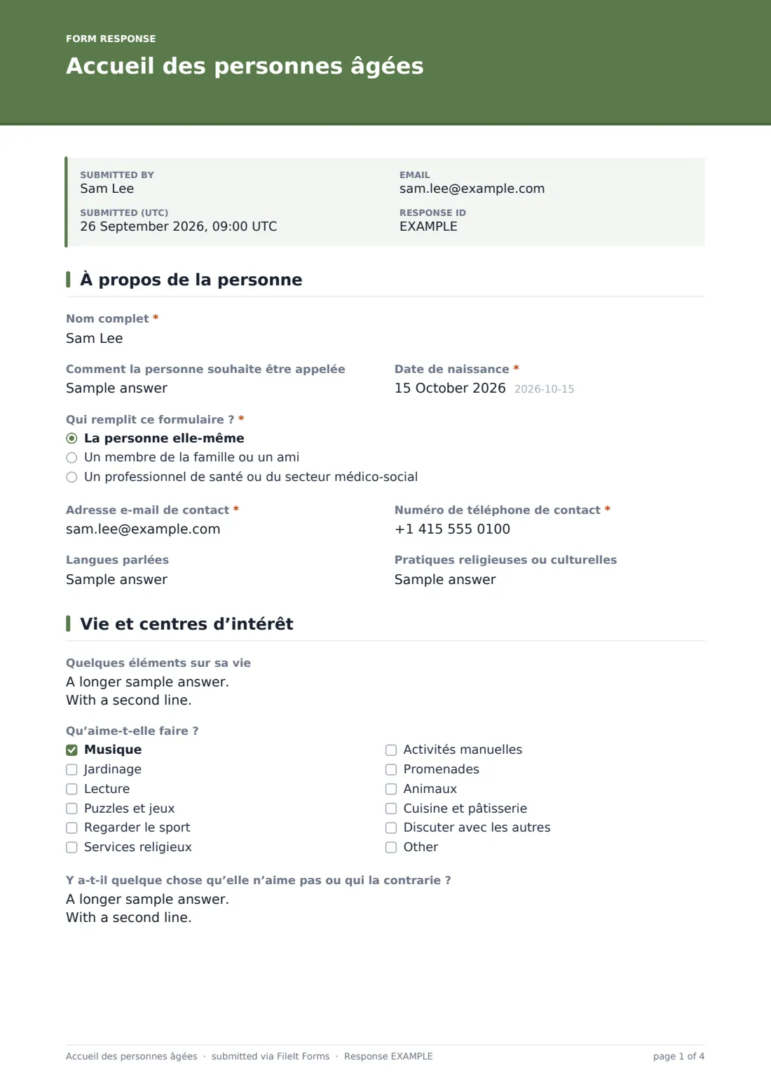Accueil des personnes âgées — exemple de réponse au format PDF, page 1 sur 4
