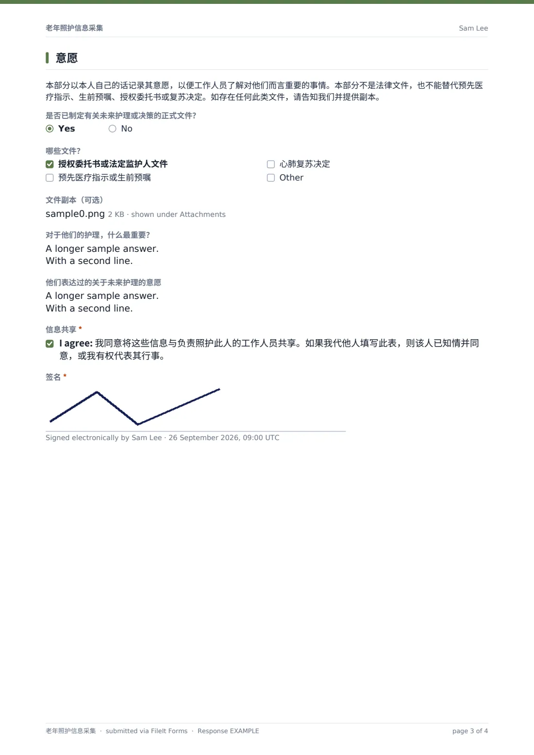 老年照护信息采集 — 示例回复 PDF，第 3 页，共 4 页