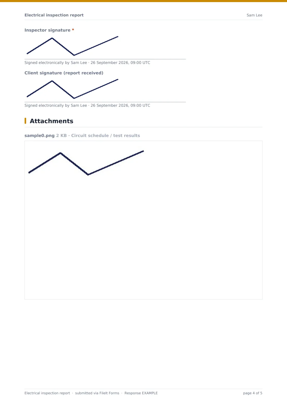 Electrical inspection report — example response PDF, page 4 of 5