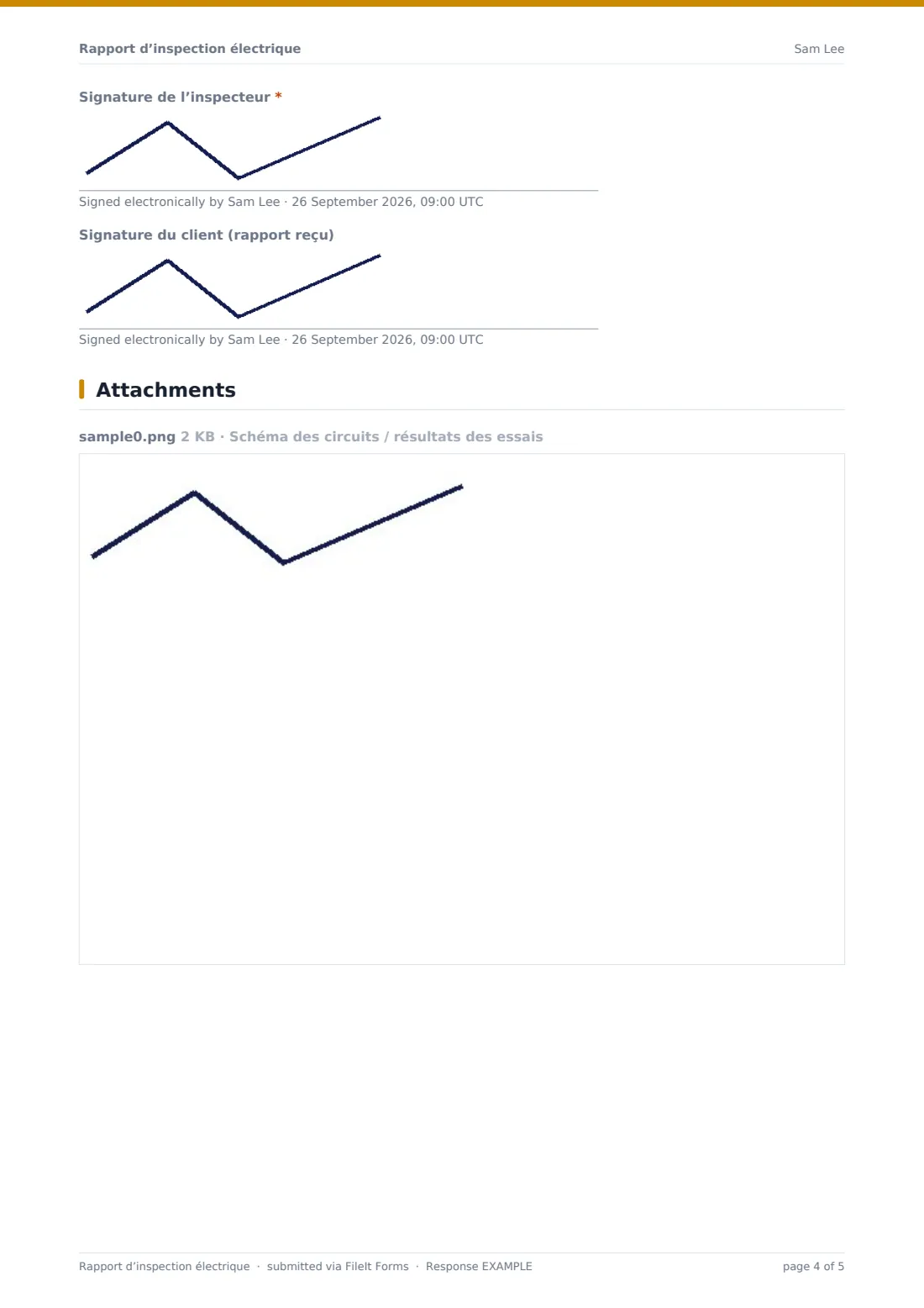 Rapport d’inspection électrique — exemple de réponse au format PDF, page 4 sur 5