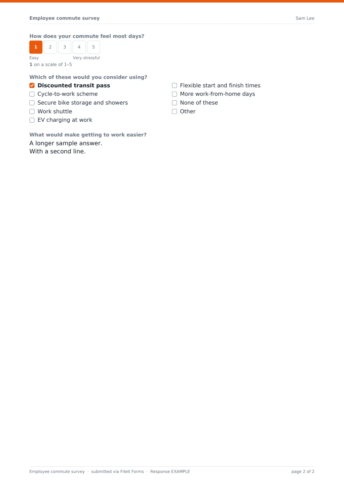 Employee commute survey — example response PDF, page 2 of 2