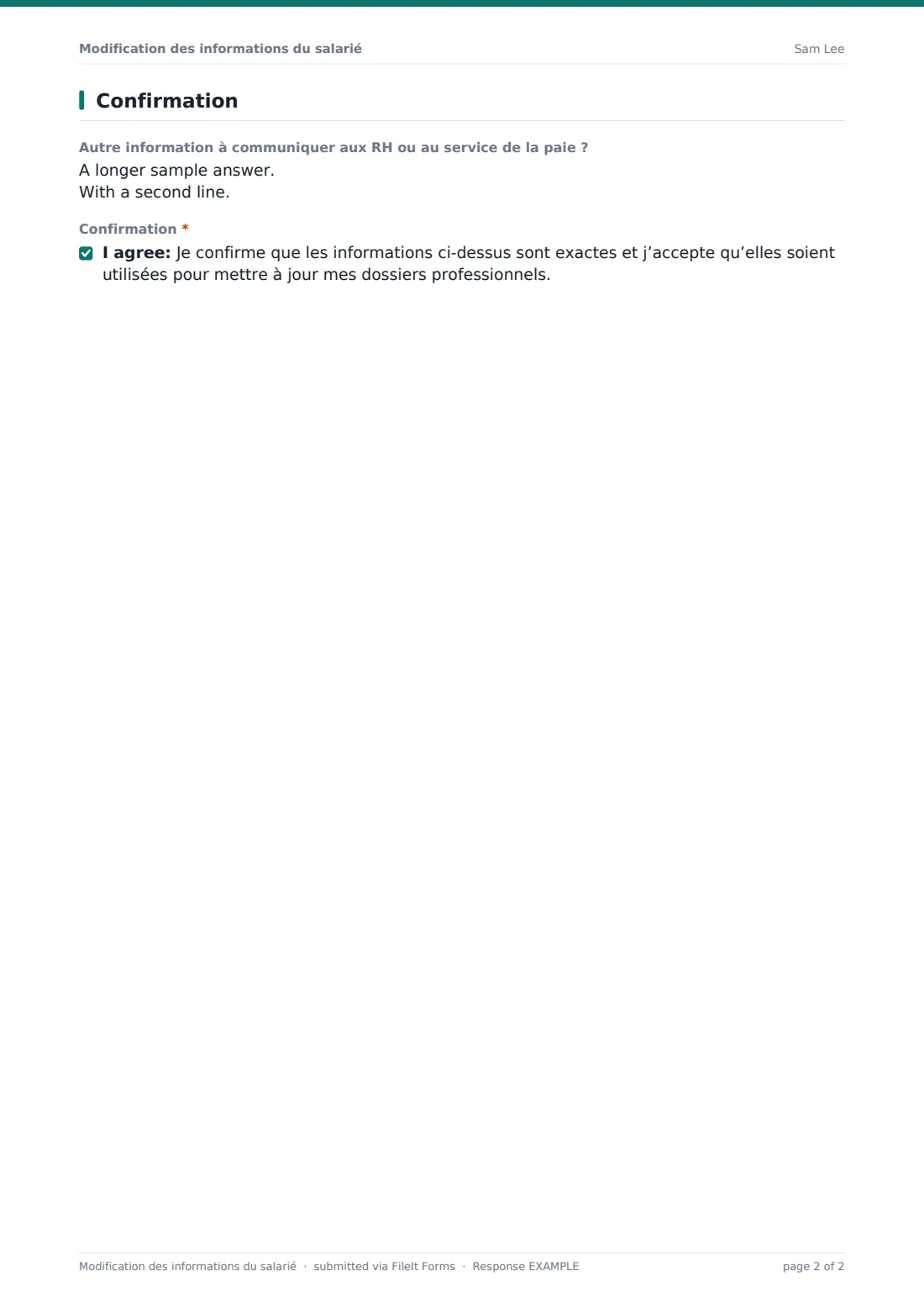 Modification des informations du salarié — exemple de réponse au format PDF, page 2 sur 2
