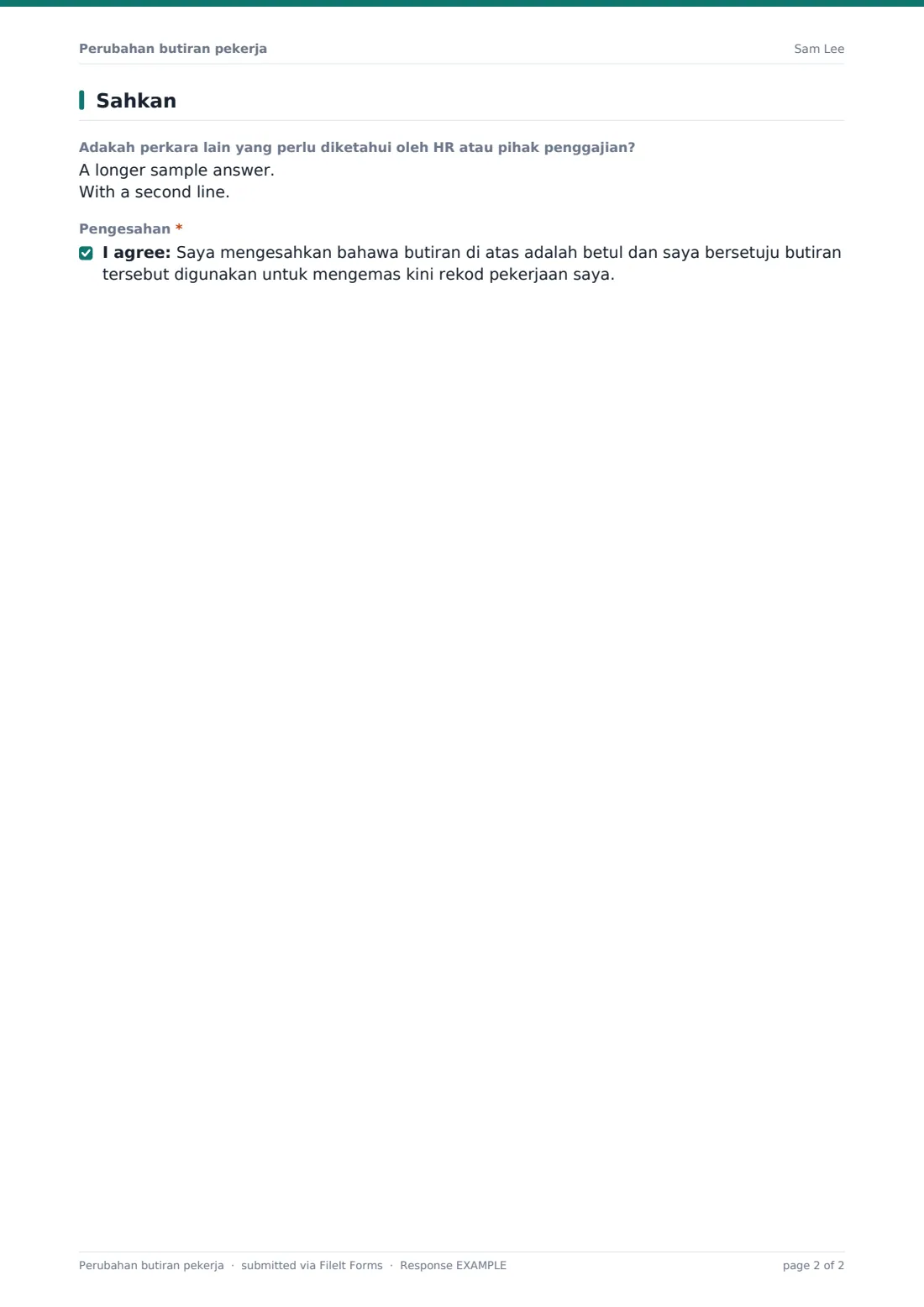 Perubahan butiran pekerja — PDF respons contoh, halaman 2 daripada 2