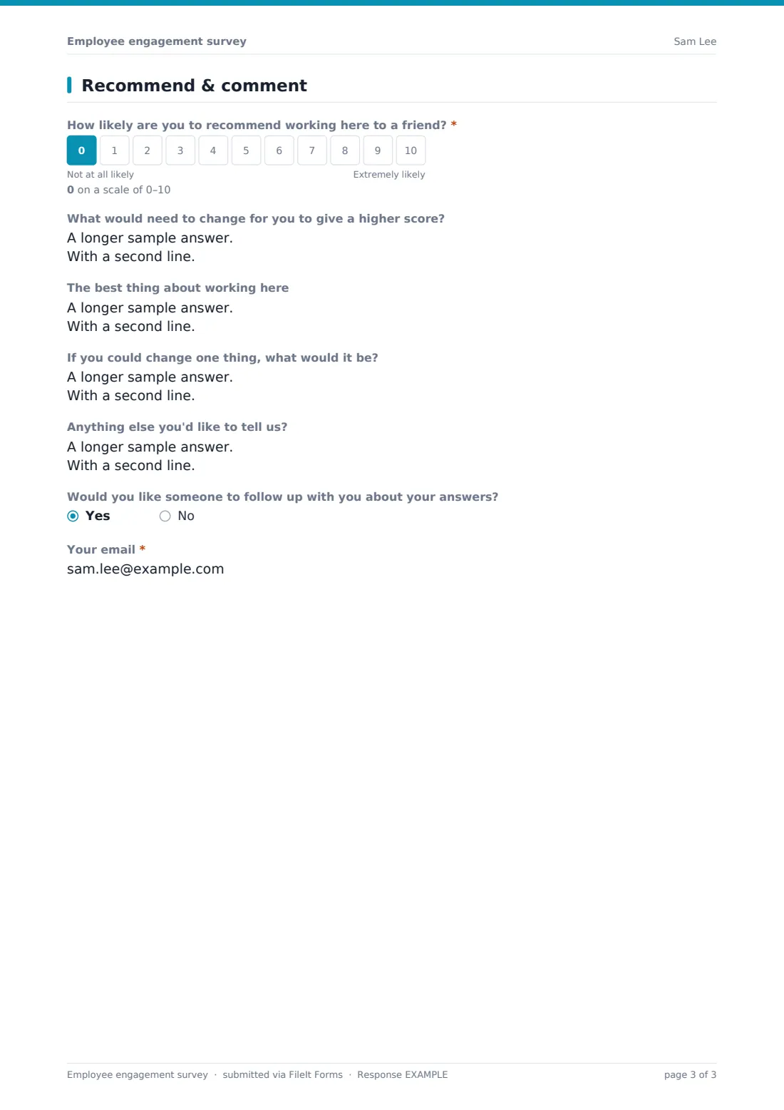 Employee engagement survey — example response PDF, page 3 of 3