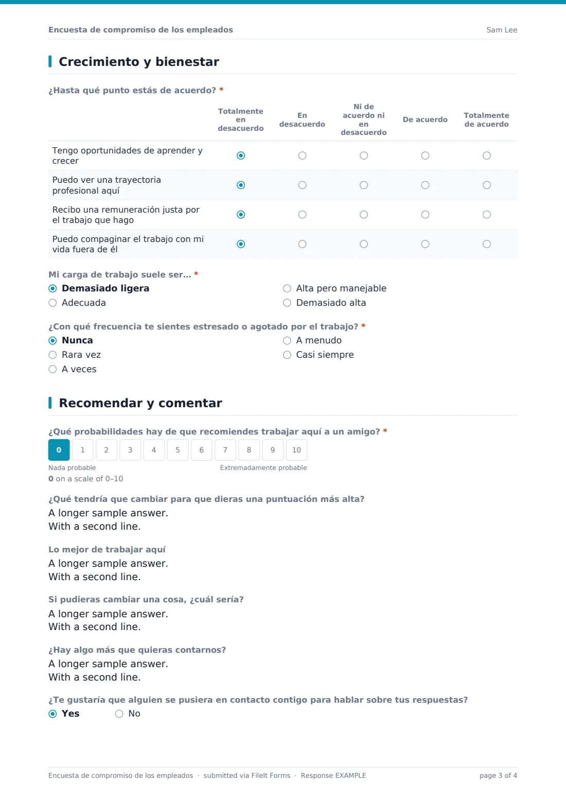 Encuesta de compromiso de los empleados — PDF de respuesta de ejemplo, página 3 de 4