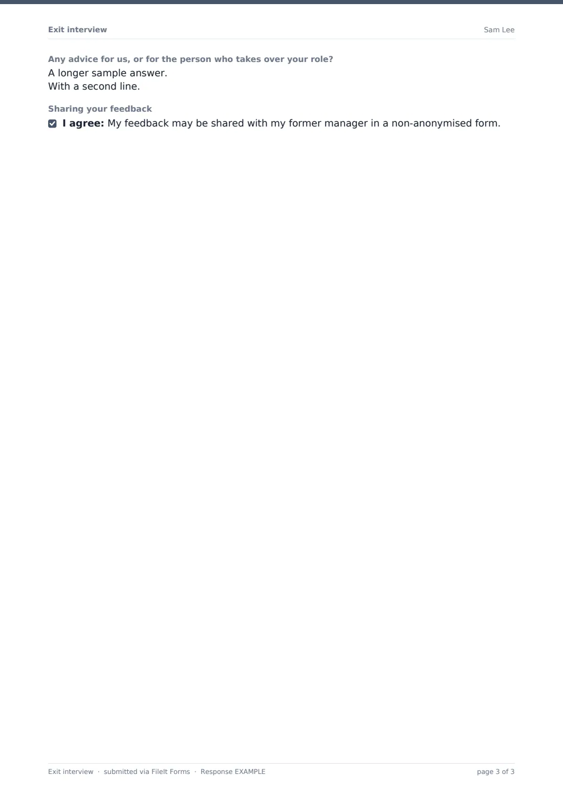 Exit interview — example response PDF, page 3 of 3