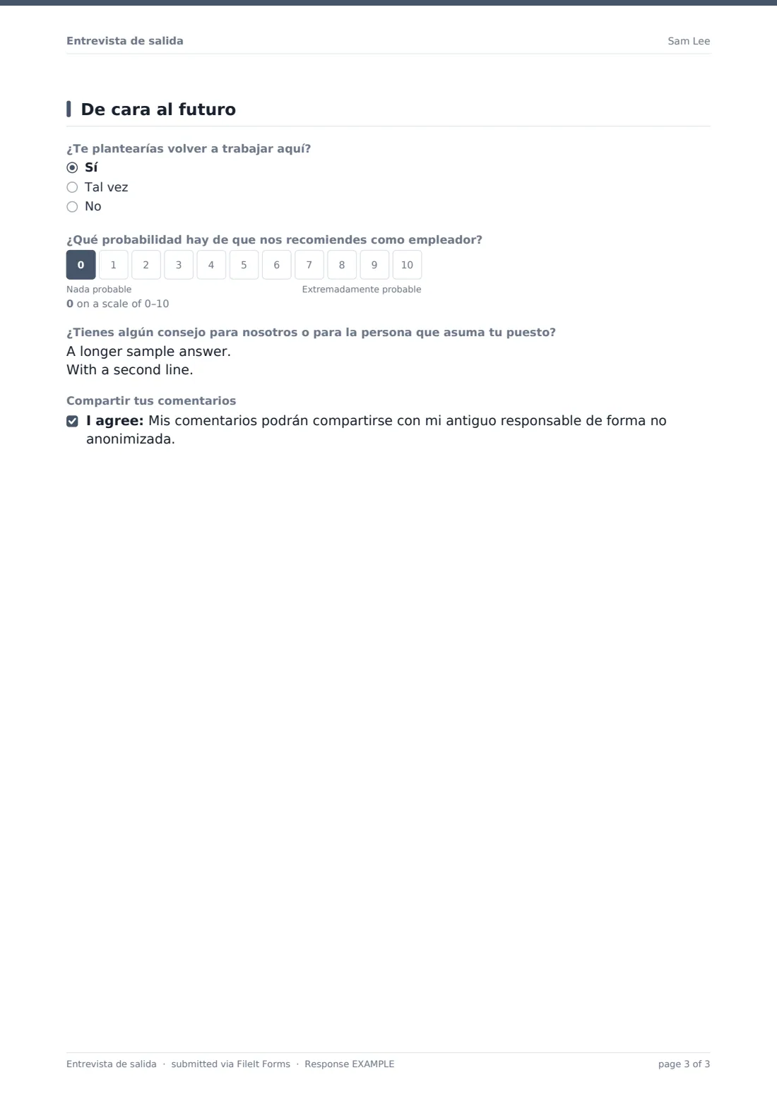 Entrevista de salida — PDF de respuesta de ejemplo, página 3 de 3