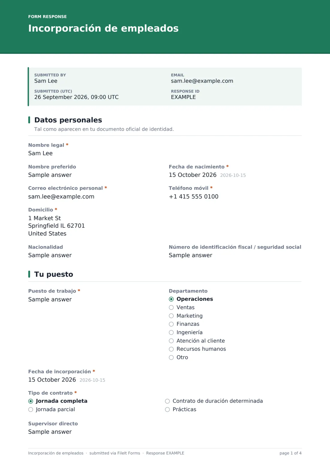 Incorporación de empleados — PDF de respuesta de ejemplo, página 1 de 4