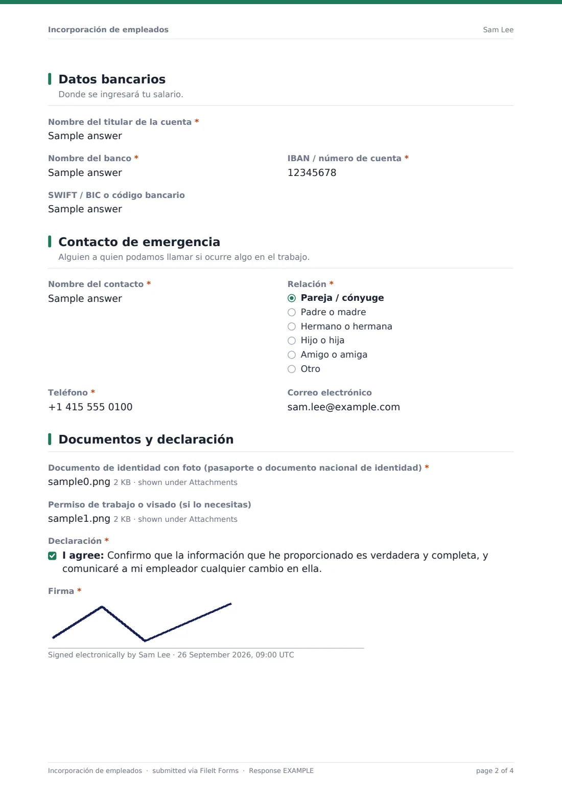 Incorporación de empleados — PDF de respuesta de ejemplo, página 2 de 4