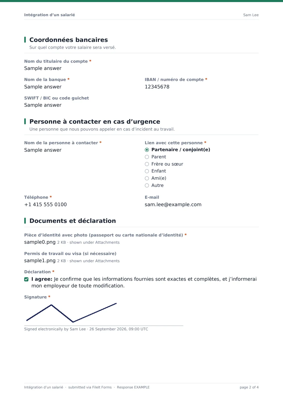 Intégration d’un salarié — exemple de réponse au format PDF, page 2 sur 4