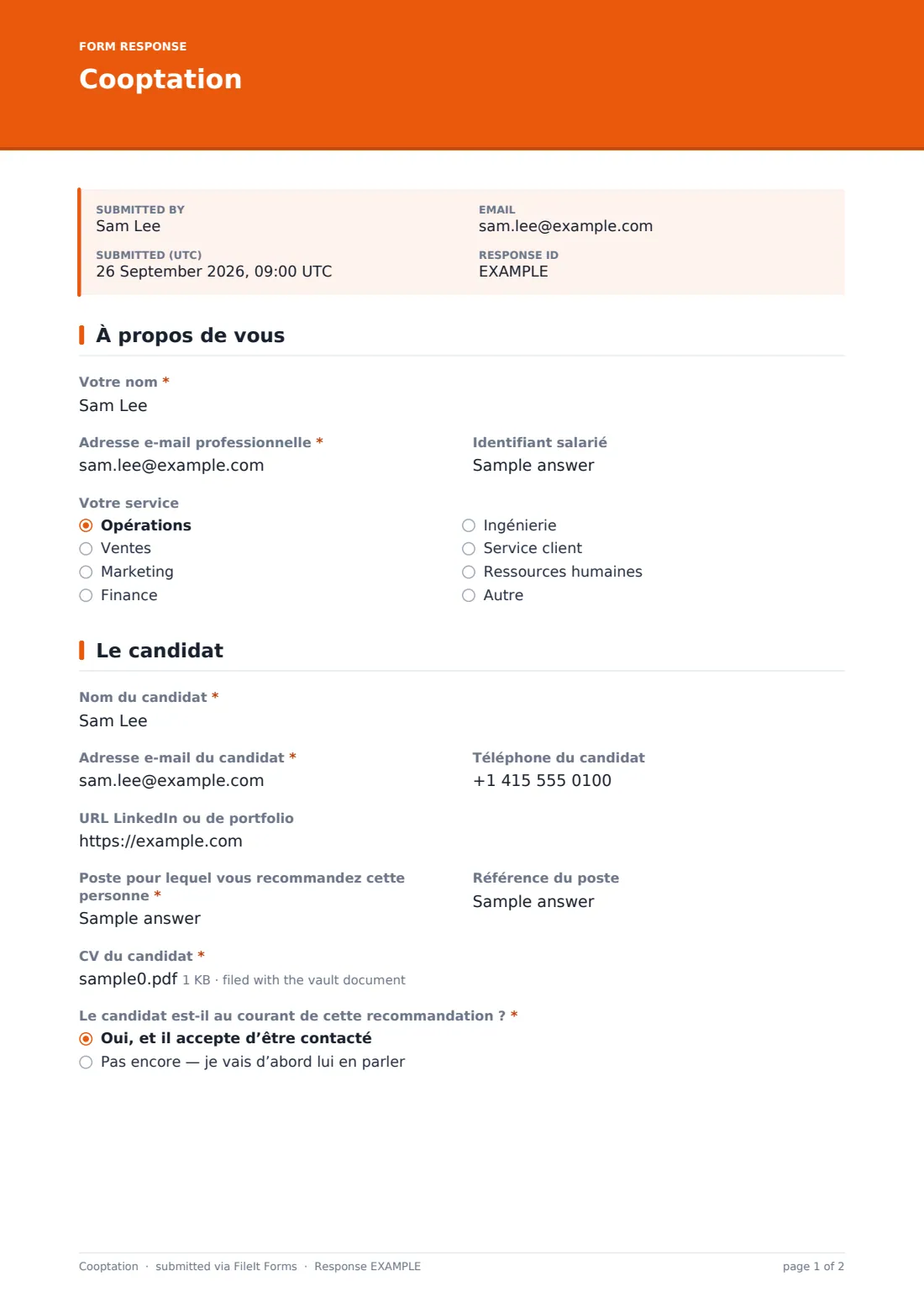 Cooptation — exemple de réponse au format PDF, page 1 sur 2