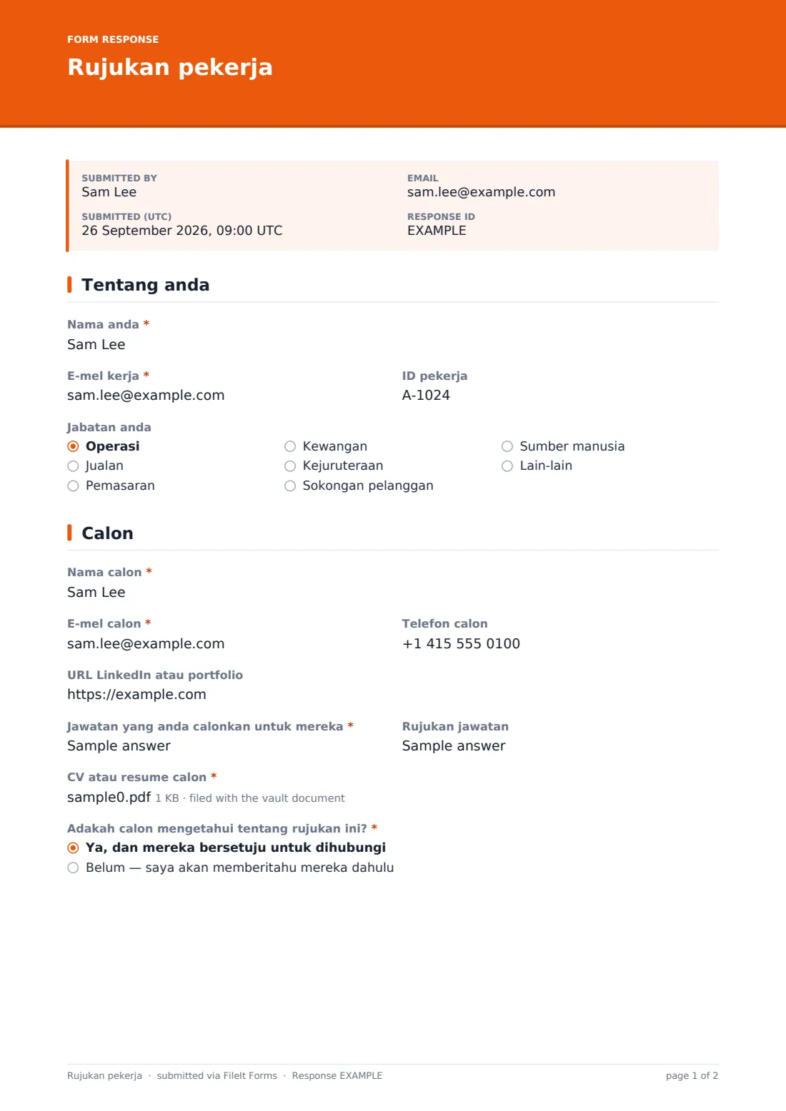 Rujukan pekerja — PDF respons contoh, halaman 1 daripada 2