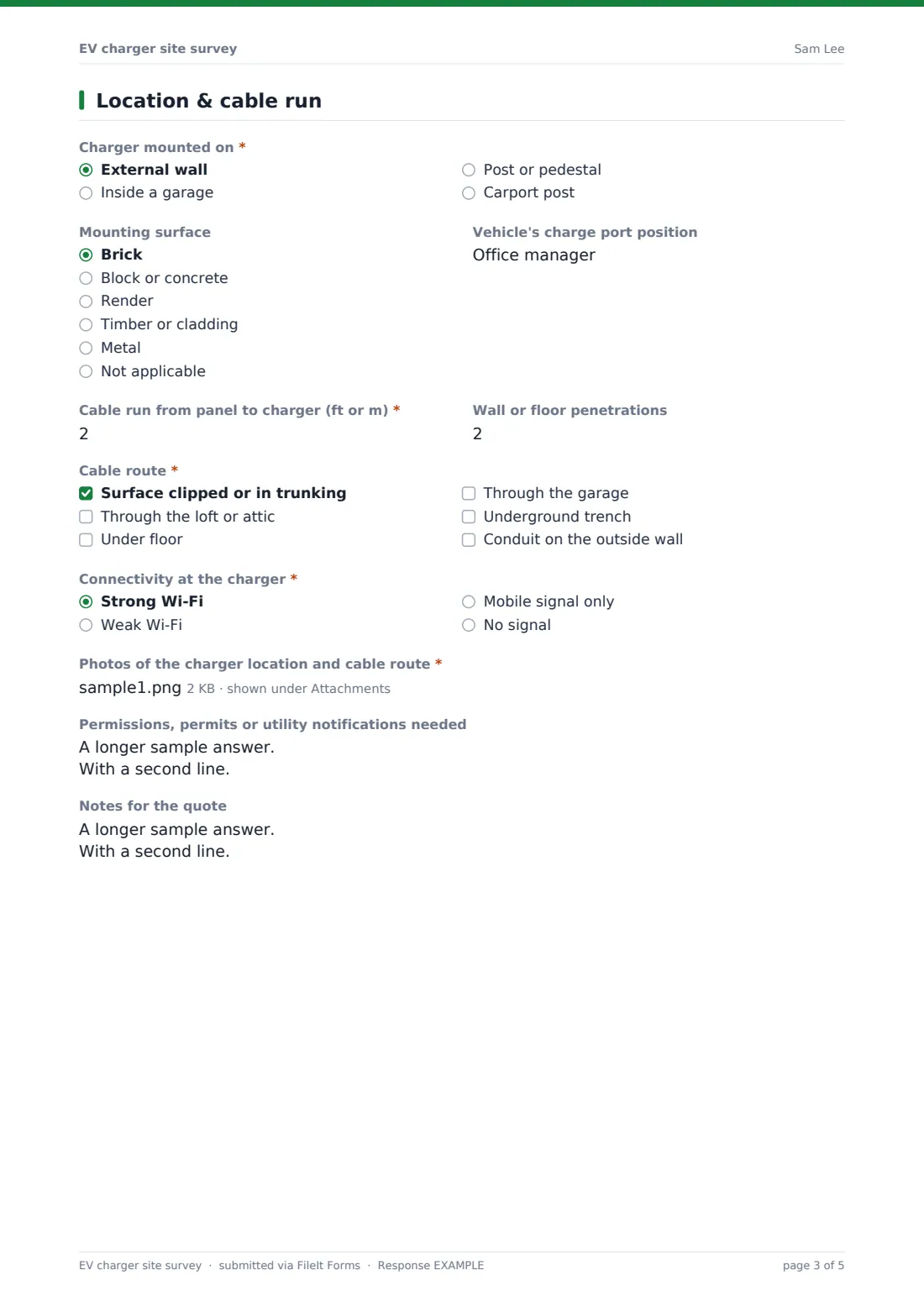 EV charger site survey — example response PDF, page 3 of 5