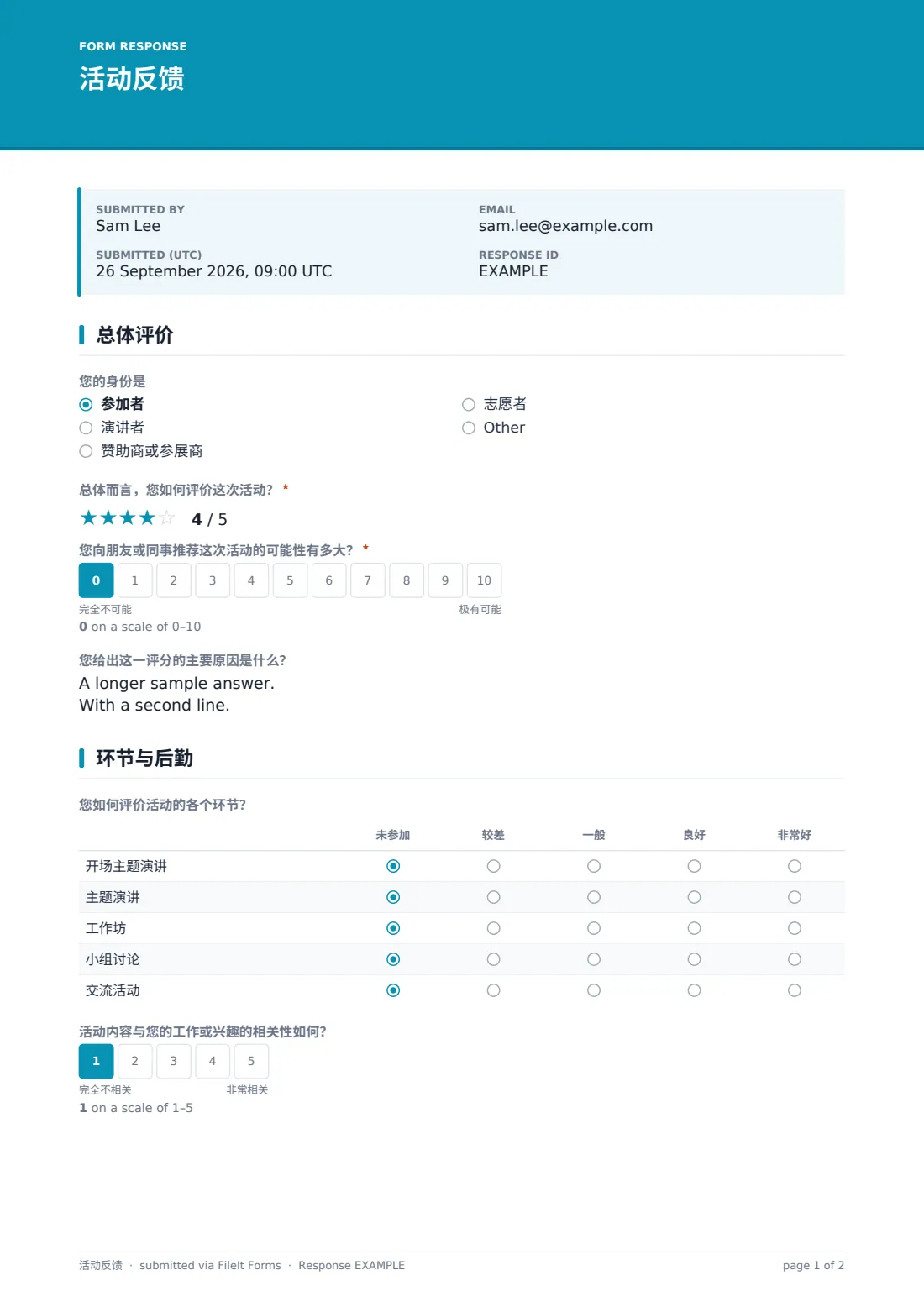 活动反馈 — 示例回复 PDF，第 1 页，共 2 页