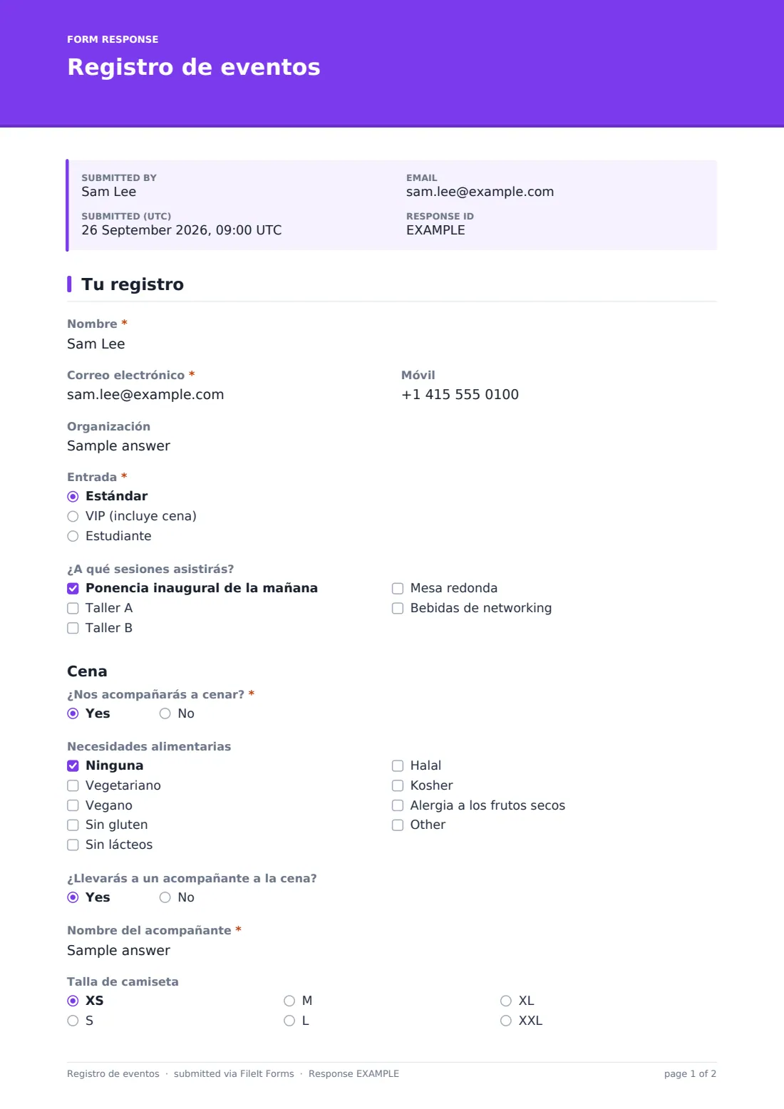 Registro de eventos — PDF de respuesta de ejemplo, página 1 de 2