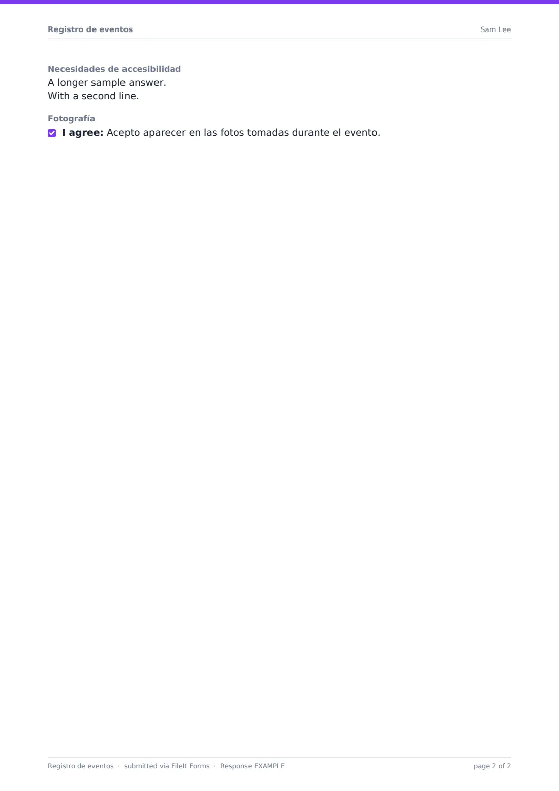 Registro de eventos — PDF de respuesta de ejemplo, página 2 de 2