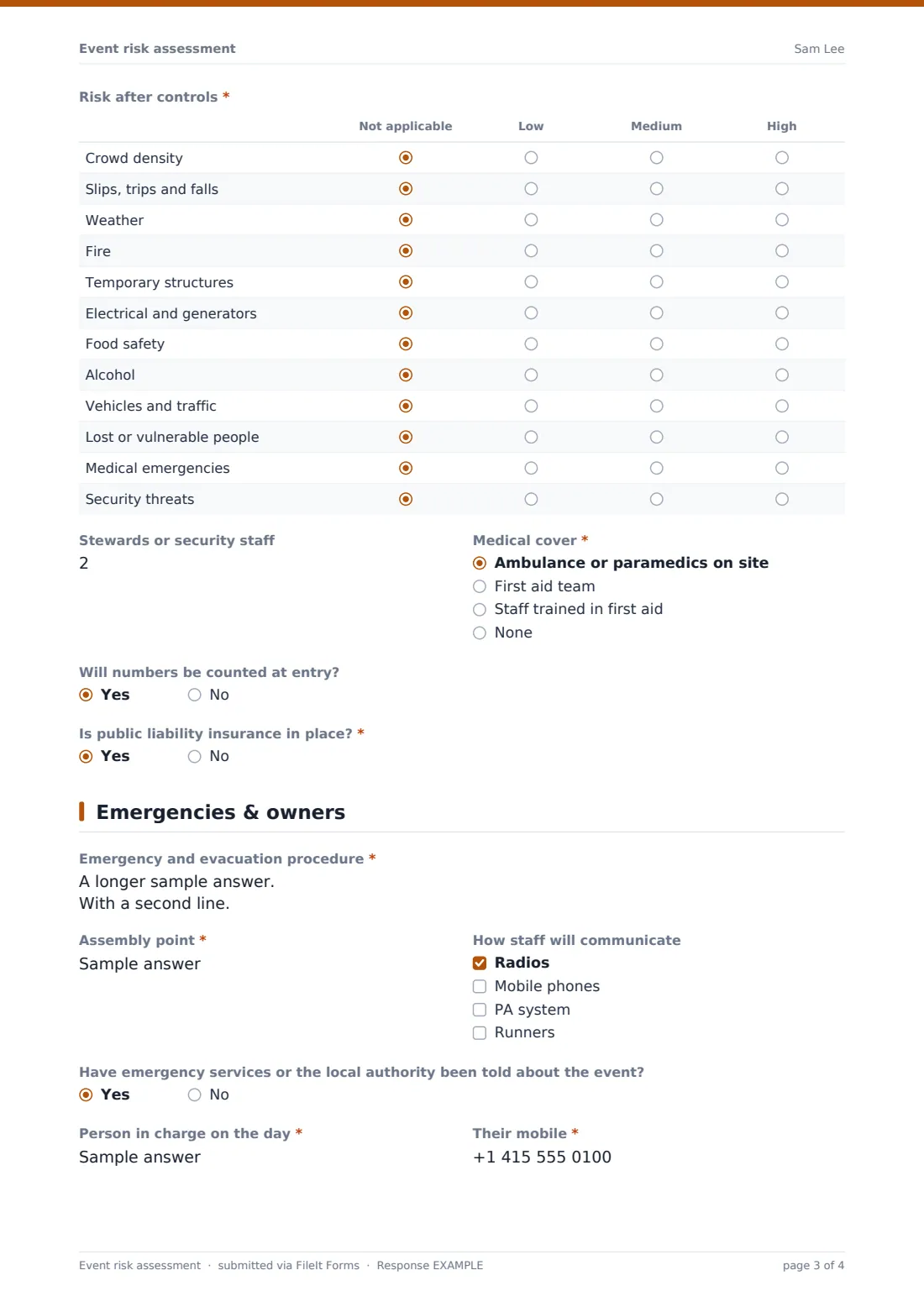 Event risk assessment — example response PDF, page 3 of 4